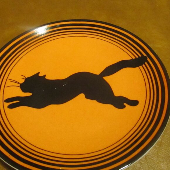 Black Cat Orange Halloween Plates 6.5” Liz Ross The Monkey The Peddler Set Of 4 - Picture 3 of 9